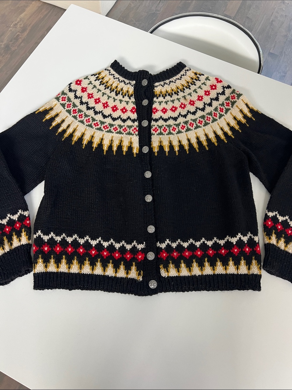 Hand knit in Norway 100% wool mothproof fair isle cardigan long sleeve sweater 6